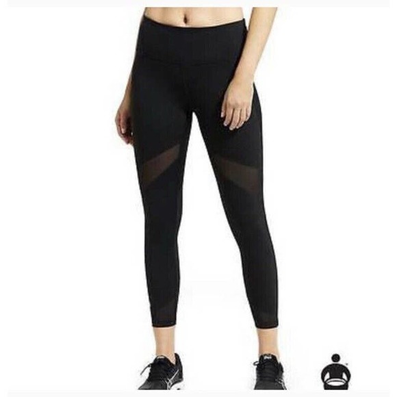 Athleta Stealth Mesh crop Tight Black Pocket L - Picture 1 of 8